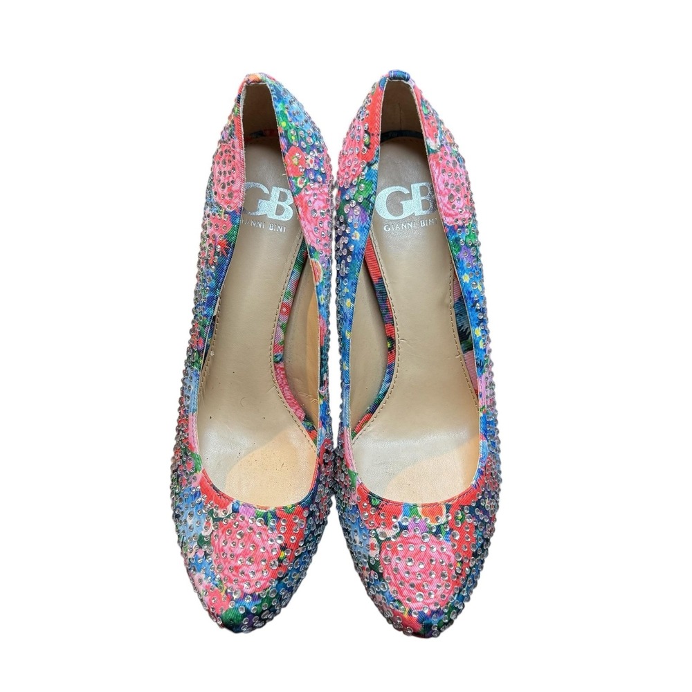Gianni Bini Shoes Womens Size 6.5 Floral Rhinestone Pumps Stiletto Heels